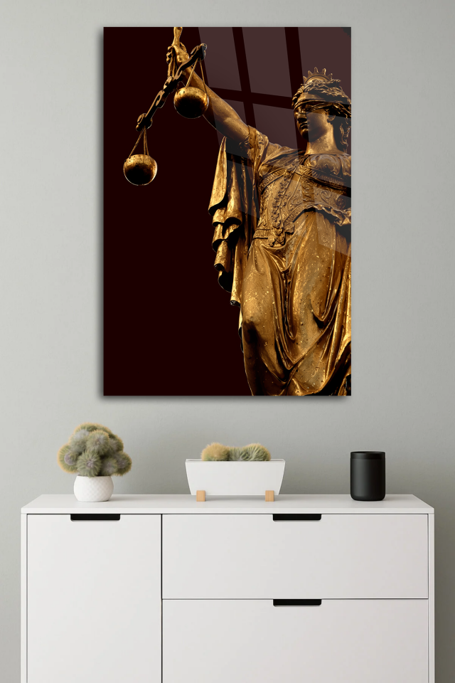 GERÇEK KIRILMAZ CAM TABLO ADALET HEYKELİ HUKUK TEMALI DUVAR DEKORU EV OFİS HEDİYESİ