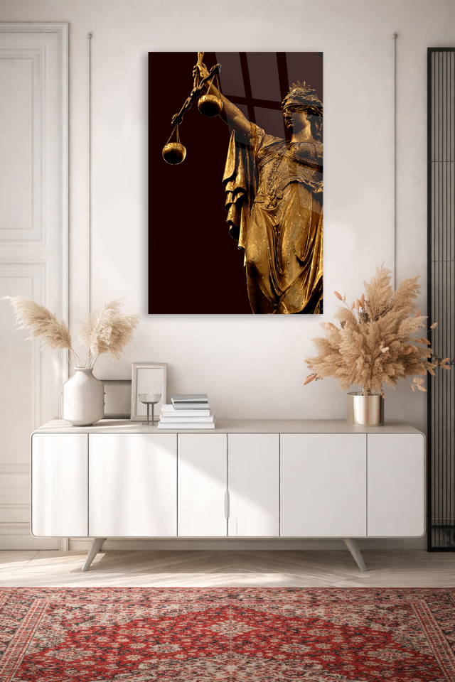 GERÇEK KIRILMAZ CAM TABLO ADALET HEYKELİ HUKUK TEMALI DUVAR DEKORU EV OFİS HEDİYESİ