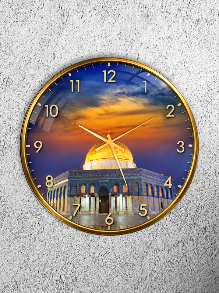 KIRILMAZ CAM DUVAR SAATİ, HEM TABLO HEM SAAT KUDÜS MESCİD-İ AKSA MANZARALI TASARIM EV OFİS HEDİYESİ