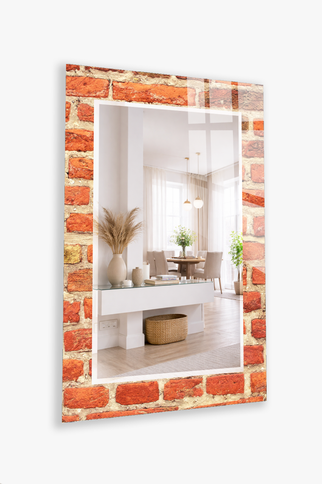 HEM TABLO HEM AYNA TUĞLA DUVAR VİNTAGE DOKU CAM DUVAR AYNASI EV DEKORU