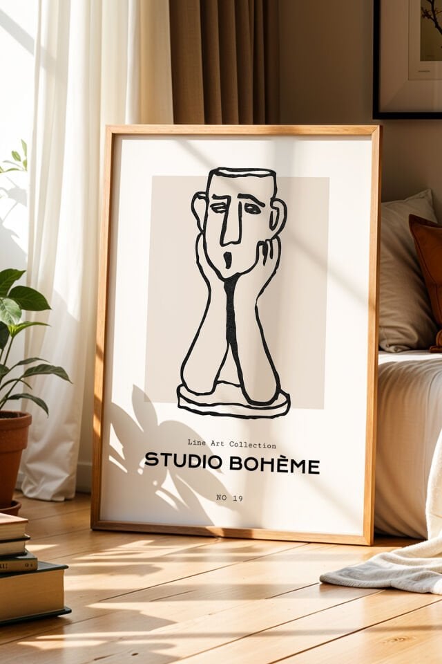 DOĞAL AHŞAP - Stüdyo Bohem Vintage Çizimi Doğal Ahşap Çerçeveli Duvar Tablosu