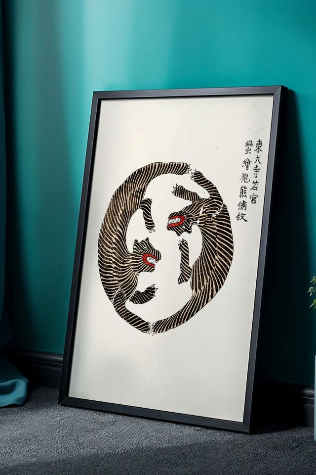 SİYAH - Japandi Serisi Doğal Ahşap Çerçeveli Tablo – Zen Ruhunu Yansıtan Minimalist Sanat