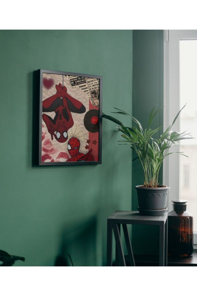 Çok Renkli - Spider Man Çizgi Roman Poster Çerçeveli Hediyelik Dekorasyon Tasarım Tablo