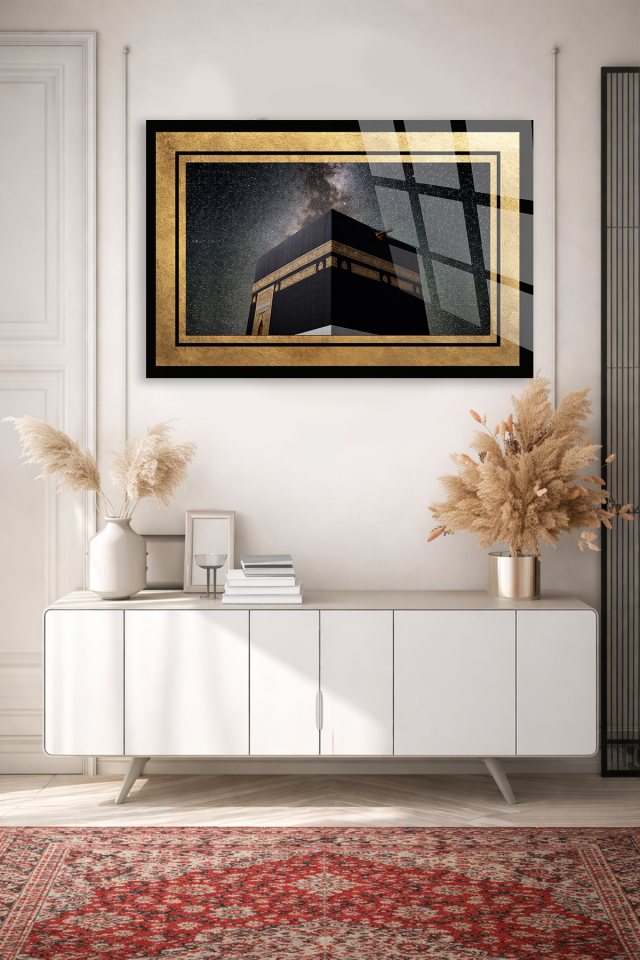 GERÇEK KIRILMAZ CAM TABLO KABE MESCİDİ HARAM İSLAMİ DUVAR DEKORU EV OFİS HEDİYESİ