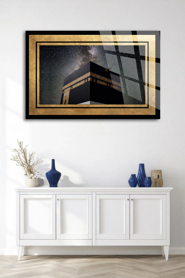 GERÇEK KIRILMAZ CAM TABLO KABE MESCİDİ HARAM İSLAMİ DUVAR DEKORU EV OFİS HEDİYESİ