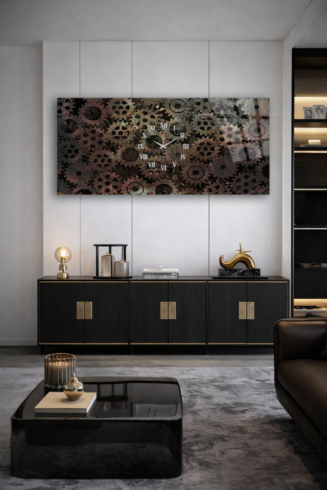 KIRILMAZ CAM DUVAR SAATİ , HEM TABLO HEM SAAT ENDÜSTRİYEL DİŞLİ METAL TASARIM EV OFİS HEDİYESİ