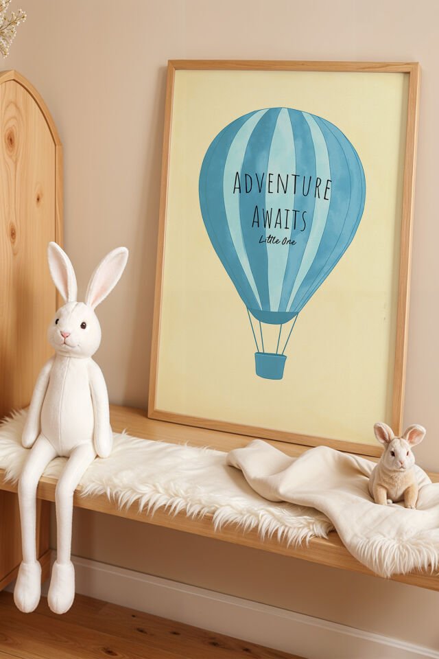 DOĞAL AHŞAP - Balon Macera Çocuk Odası Ahşap Çerçeveli Duvar Tablosu