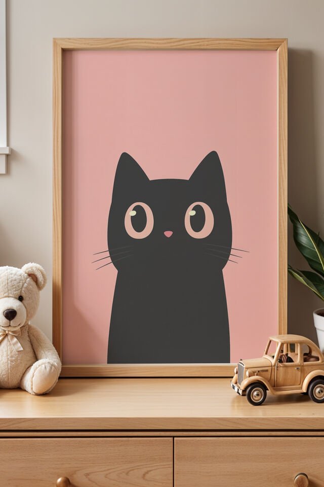 DOĞAL AHŞAP - Sevimli Kedi Çocuk Odası Ve Bebek Odası Ahşap Çerçeveli Duvar Tablosu