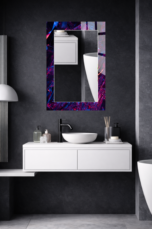 HEM TABLO HEM AYNA MOR NEON SOYUT AKIŞKAN SANAT CAM DUVAR AYNASI EV DEKORU