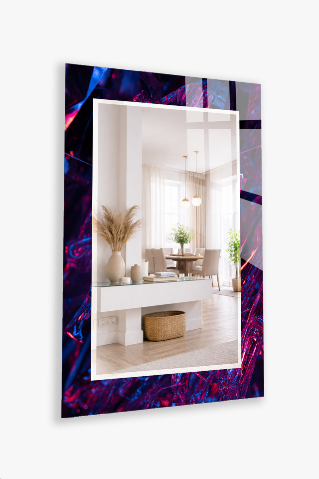 HEM TABLO HEM AYNA MOR NEON SOYUT AKIŞKAN SANAT CAM DUVAR AYNASI EV DEKORU
