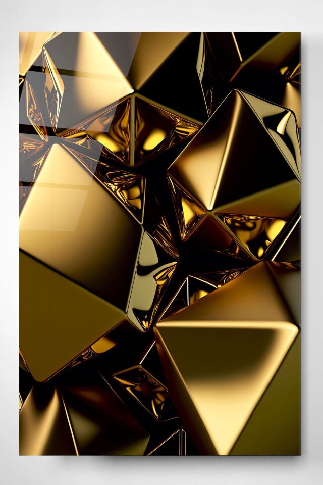 Gold Soyut Cam Tablo, Dekoratif Cam Tablo