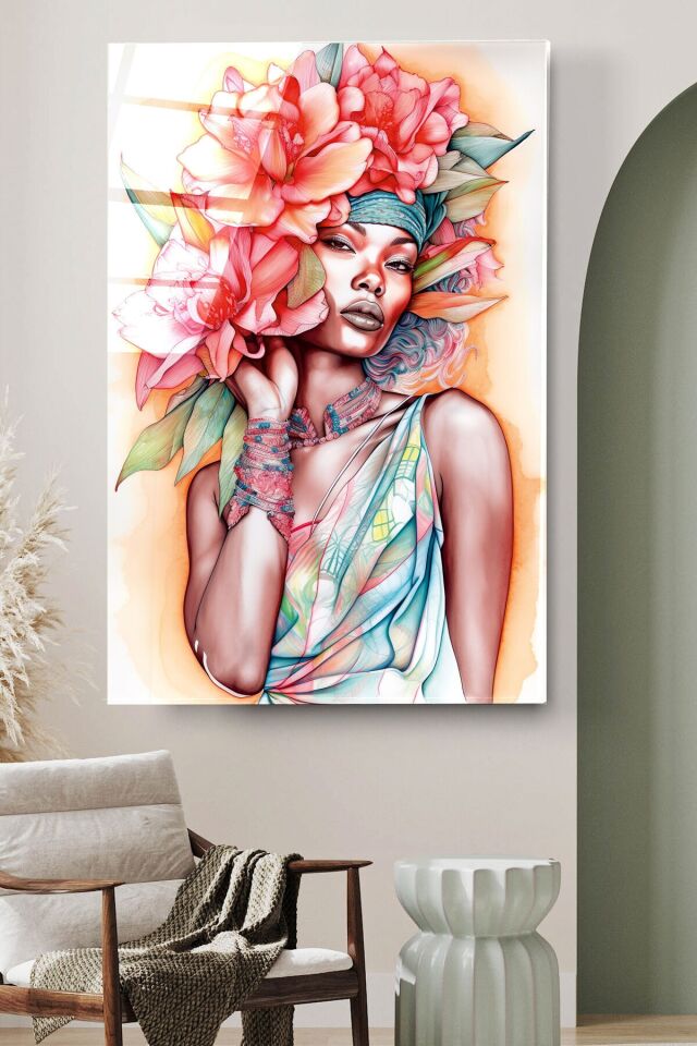 Afrikalı Kadın Cam Tablo, Dekoratif Cam Tablo