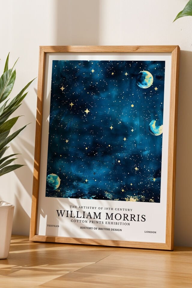 DOĞAL AHŞAP - William Morris Sanatsal Tasarımı Vintage Doğal Ahşap Çerçeveli Tablo Duvar Dekoru