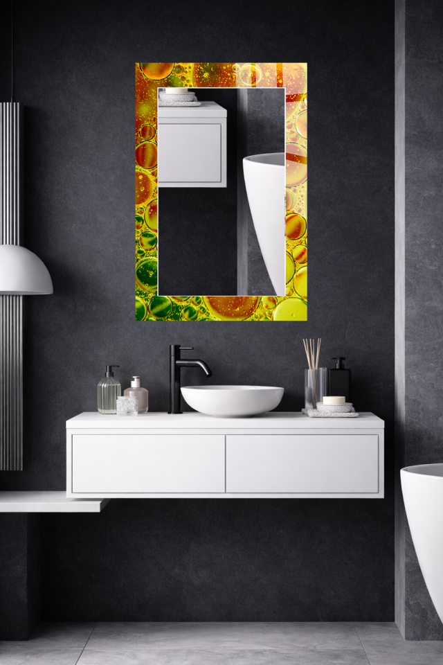 HEM TABLO HEM AYNA SARI YEŞİL SIVI DAMLA SOYUT CAM DUVAR AYNASI EV DEKORU
