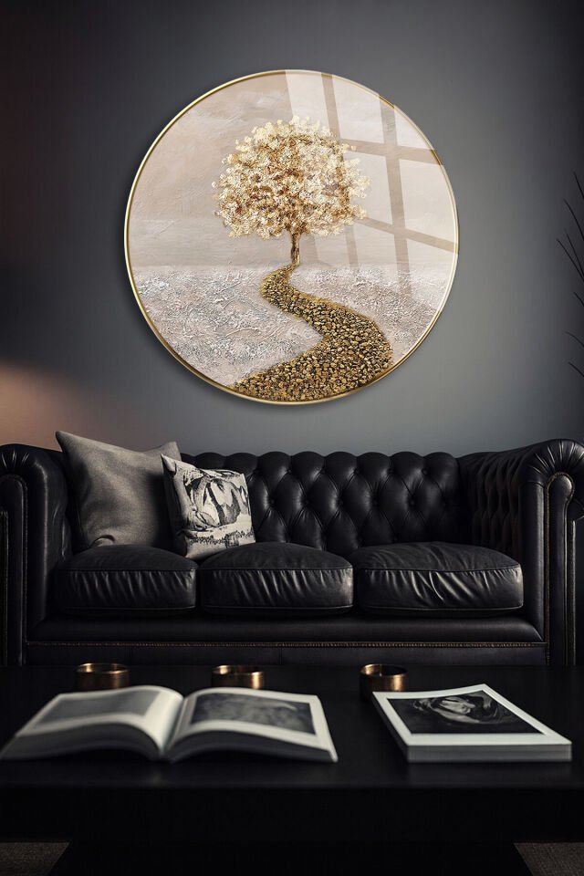 GERÇEK KIRILMAZ CAM TABLO YUVARLAK HAYAT AĞACI ALTIN YOL SANATSAL DUVAR DEKORU EV OFİS HEDİYESİ