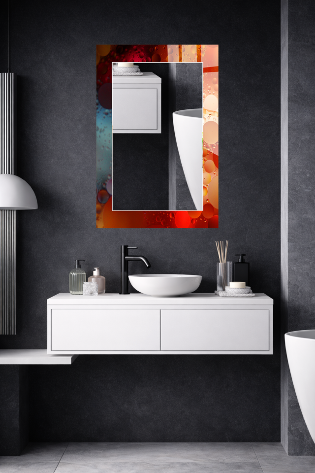 HEM TABLO HEM AYNA KIRMIZI TURUNCU BALON SIVI SANAT CAM DUVAR AYNASI EV DEKORU