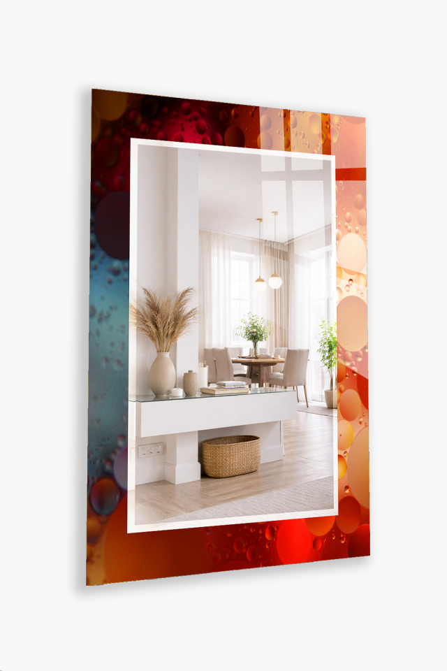 HEM TABLO HEM AYNA KIRMIZI TURUNCU BALON SIVI SANAT CAM DUVAR AYNASI EV DEKORU