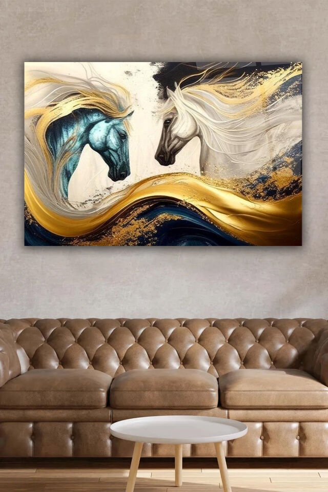 SEVGİLİ AŞK MOTİFLİ AT GÖRSELİ KIRILMAZ LÜKS CAM TABLO EV İŞ YERİ OFİS HEDİYESİ Mavi