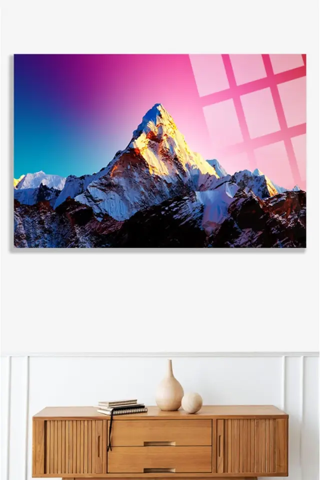 Harika Dağ Manzarası Kırılmaz Cam Tablo, Ev Ve Ofis Hediyesi Yüksek Çözünürlüklü 4mm Lüks Tablo
