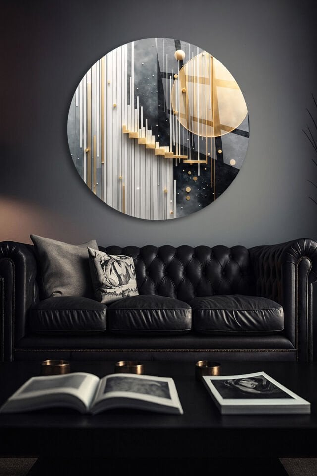 GERÇEK KIRILMAZ CAM TABLO YUVARLAK SOYUT GEOMETRİK SANATSAL MODERN DUVAR DEKORU EV OFİS HEDİYESİ