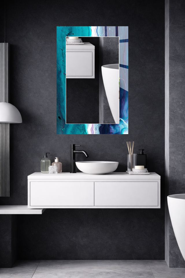 HEM TABLO HEM AYNA TURKUAZ OKYANUS MERMER EFEKT CAM DUVAR AYNASI EV DEKORU