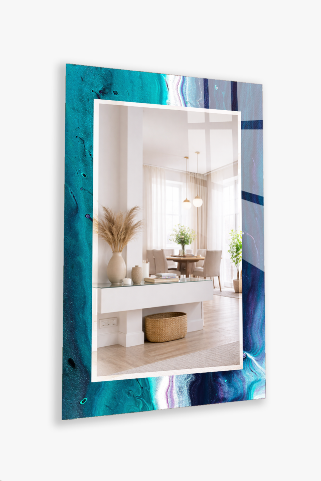 HEM TABLO HEM AYNA TURKUAZ OKYANUS MERMER EFEKT CAM DUVAR AYNASI EV DEKORU