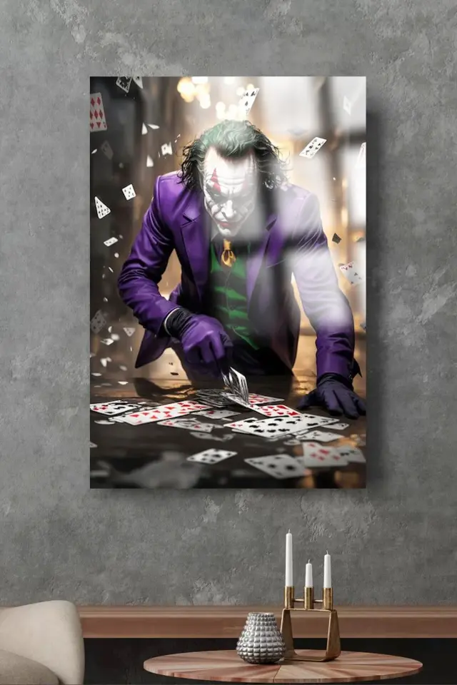 JOKER HARİKA KARTLI TASARIM KIRILMAZ LÜKS CAM TABLO ULTRA CANLI RENKLER EV, İŞ YERİ, OFİS HEDİYESİ