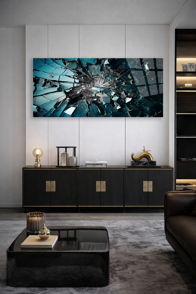 KIRILMAZ CAM DUVAR SAATİ , HEM TABLO HEM SAAT KIRIK CAM SANATSAL DUVAR SAATİ EV OFİS HEDİYESİ