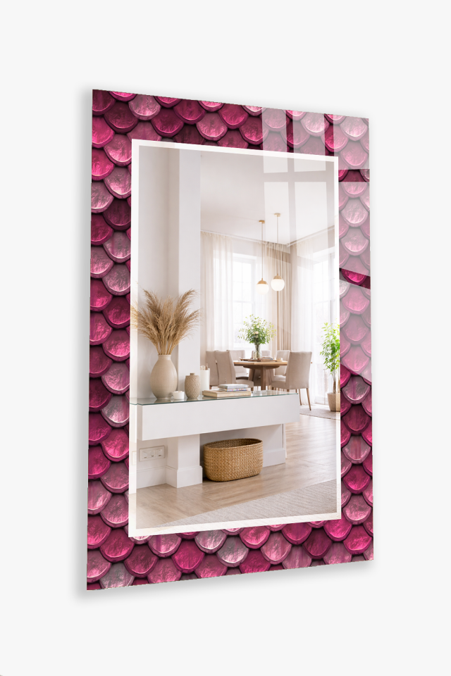 HEM TABLO HEM AYNA PEMBE BALIK PULU DESEN CAM DUVAR AYNASI EV DEKORU