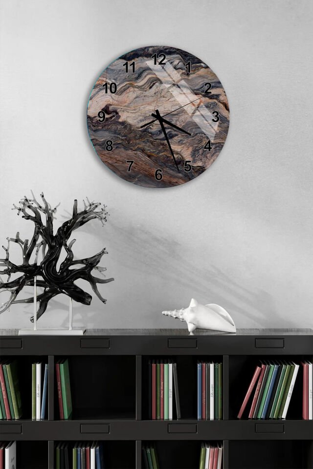 KIRILMAZ CAM DUVAR SAATİ, HEM TABLO HEM SAAT DOĞAL TAŞ DOKU MODERN TASARIM EV OFİS HEDİYESİ