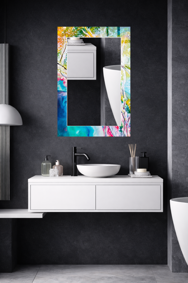 HEM TABLO HEM AYNA RENKLİ MERMER SOYUT AKIŞKAN CAM DUVAR AYNASI EV DEKORU