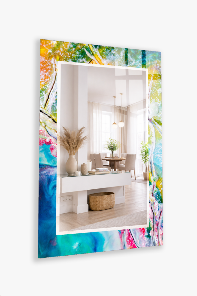 HEM TABLO HEM AYNA RENKLİ MERMER SOYUT AKIŞKAN CAM DUVAR AYNASI EV DEKORU