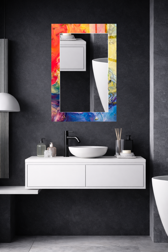 HEM TABLO HEM AYNA CANLI RENK SOYUT BOYA SANAT CAM DUVAR AYNASI EV DEKORU