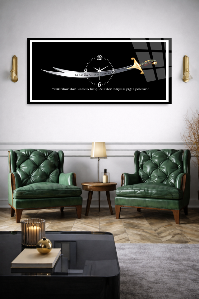 KIRILMAZ CAM DUVAR SAATİ , HEM TABLO HEM SAAT ZÜLFİKAR KILIÇ TASARIM EV OFİS HEDİYESİ