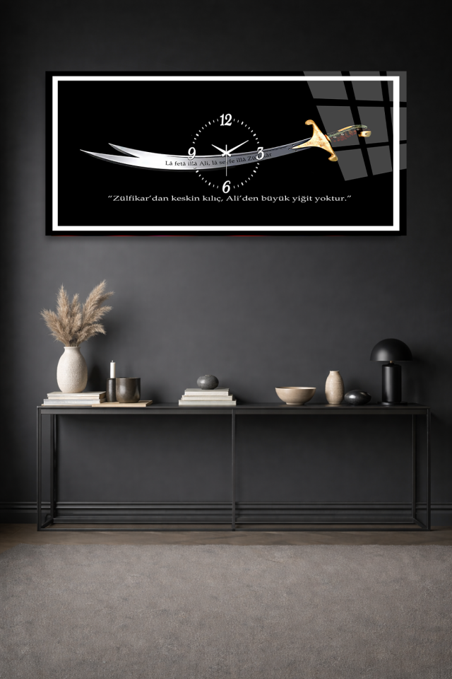 KIRILMAZ CAM DUVAR SAATİ , HEM TABLO HEM SAAT ZÜLFİKAR KILIÇ TASARIM EV OFİS HEDİYESİ