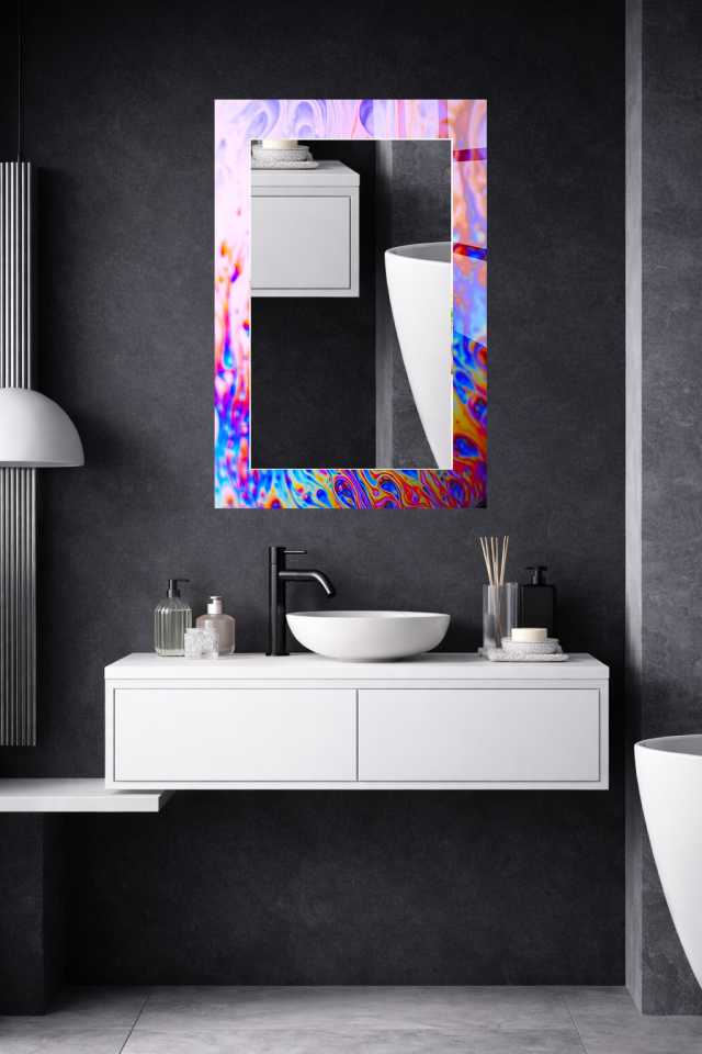 HEM TABLO HEM AYNA HOLOGRAFİK PSİKEDELİK SOYUT DESEN CAM DUVAR AYNASI EV DEKORU