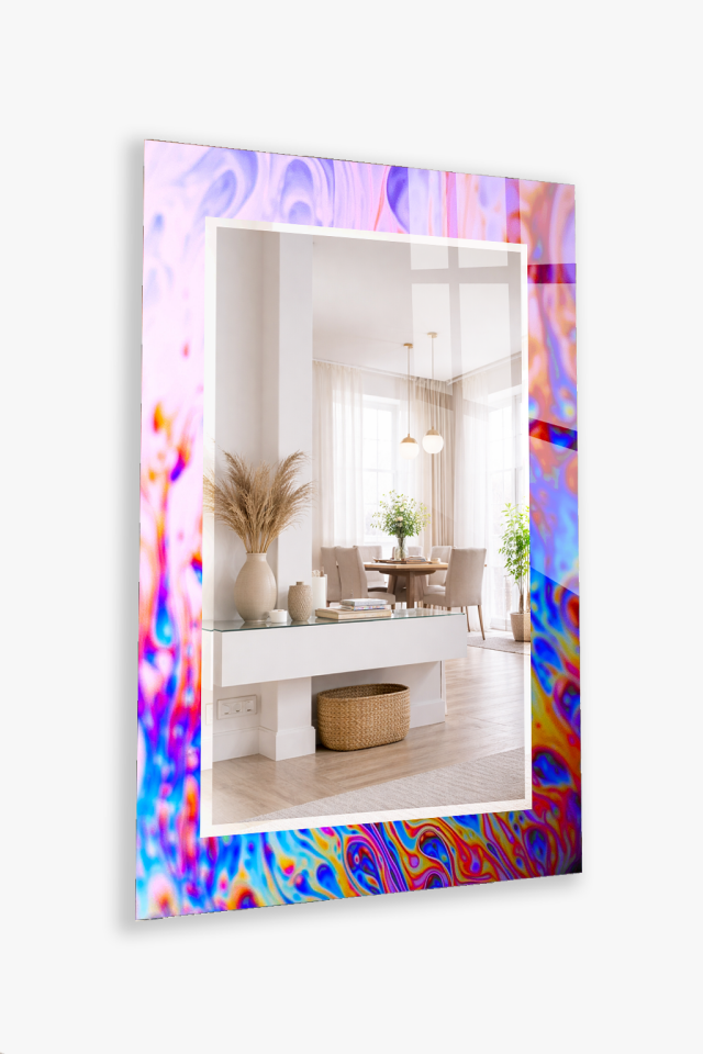 HEM TABLO HEM AYNA HOLOGRAFİK PSİKEDELİK SOYUT DESEN CAM DUVAR AYNASI EV DEKORU