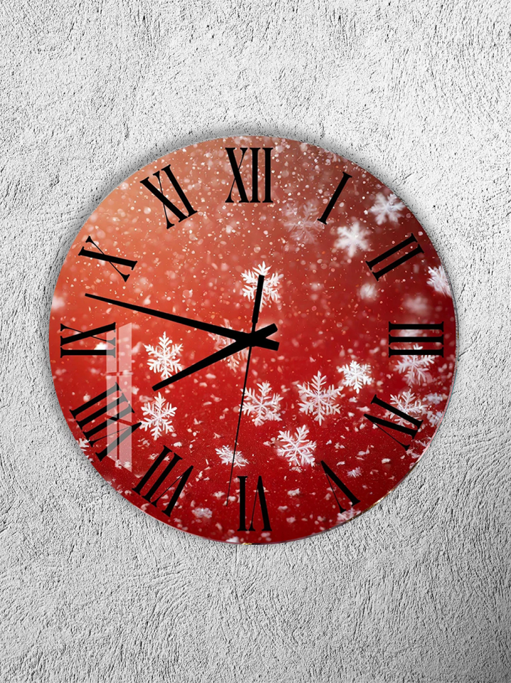 KIRILMAZ CAM DUVAR SAATİ, HEM TABLO HEM SAAT KAR TANESİ KIŞ TEMASI EV OFİS HEDİYESİ
