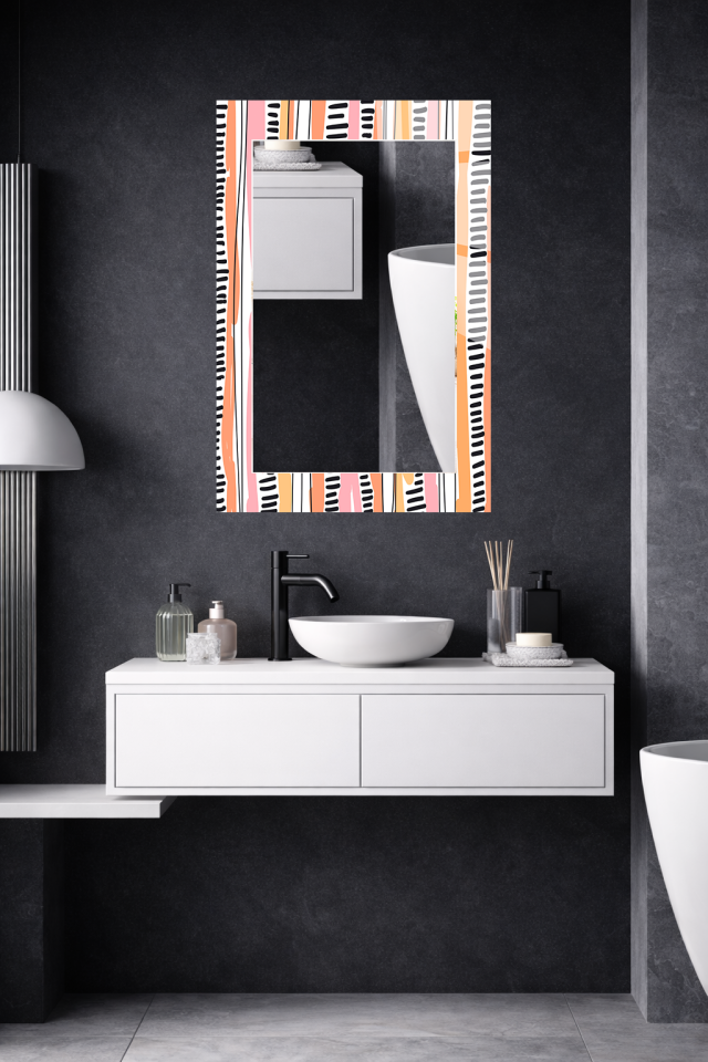 HEM TABLO HEM AYNA PASTEL RENKLİ DESEN CAM DUVAR AYNASI EV DEKORU