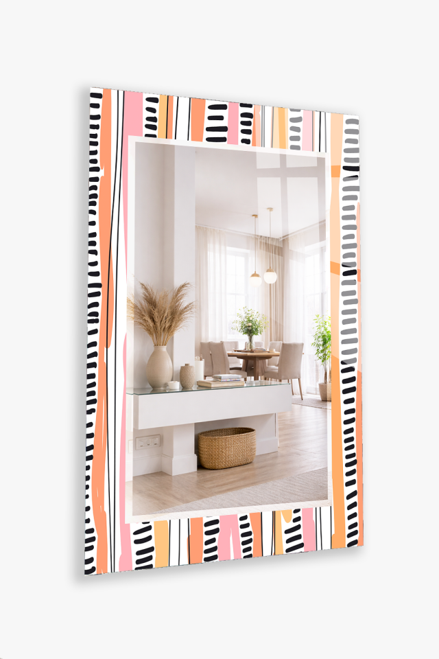 HEM TABLO HEM AYNA PASTEL RENKLİ DESEN CAM DUVAR AYNASI EV DEKORU