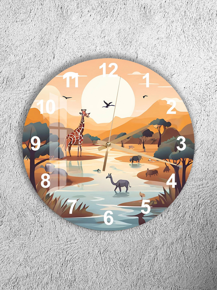KIRILMAZ CAM DUVAR SAATİ, HEM TABLO HEM SAAT SAFARİ DOĞA TEMASI EV OFİS HEDİYESİ