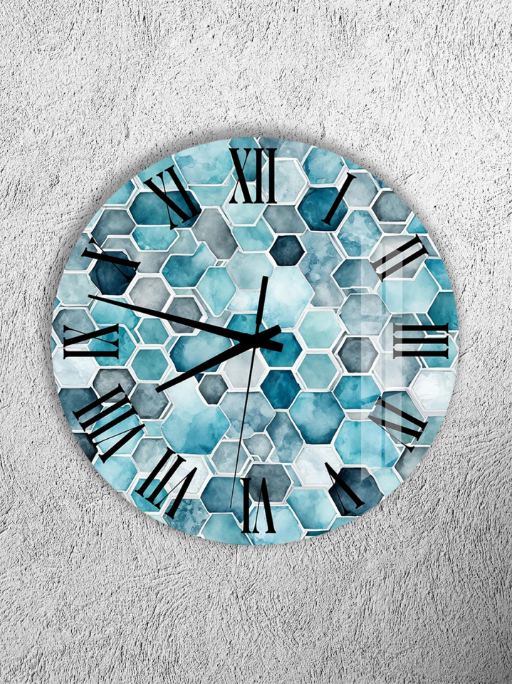KIRILMAZ CAM DUVAR SAATİ, HEM TABLO HEM SAAT GEOMETRİK ALTIGEN DESEN EV OFİS HEDİYESİ