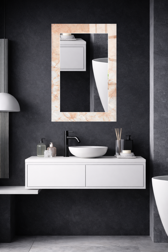 HEM TABLO HEM AYNA KREM MERMER DESEN CAM DUVAR AYNASI EV DEKORU