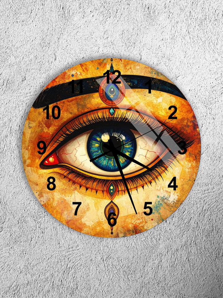 KIRILMAZ CAM DUVAR SAATİ, HEM TABLO HEM SAAT NAZAR GÖZÜ SANATSAL TASARIM EV OFİS HEDİYESİ