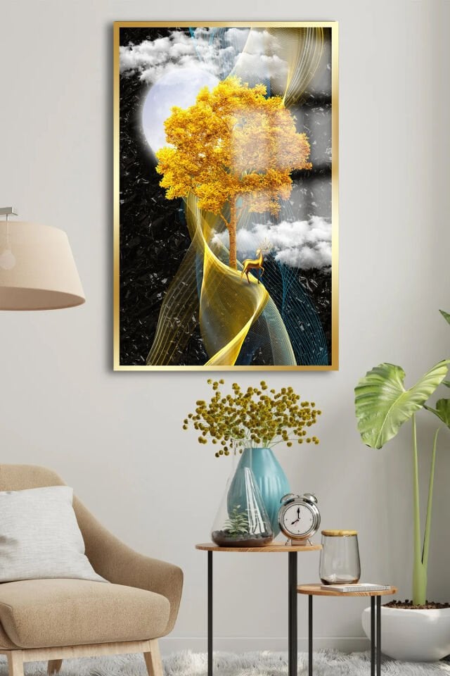 GOLD DETAYLI SOYUT HARİKA TASARIM LÜKS KIRILMAZ CAM TABLO 4MM EV İŞ YERİ OFİS HEDİYESİ TABLO Siyah