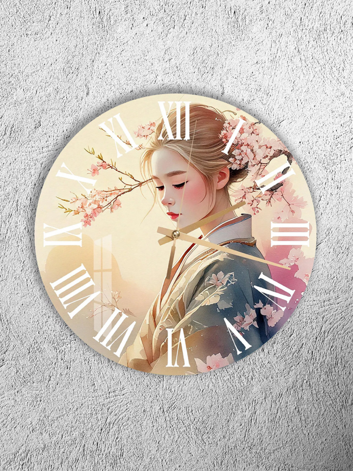 KIRILMAZ CAM DUVAR SAATİ, HEM TABLO HEM SAAT ASYA SANATI KADIN PORTRE TASARIM EV OFİS HEDİYESİ