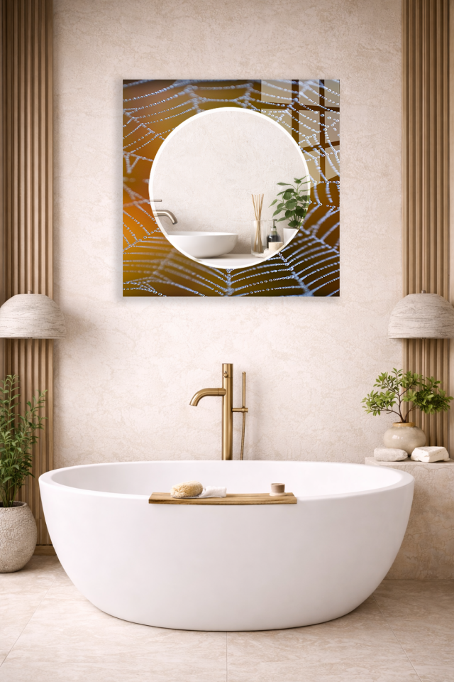 HEM TABLO HEM AYNA ÖRÜMCEK AĞI SOYUT SANAT DESEN CAM DUVAR AYNASI EV DEKORU