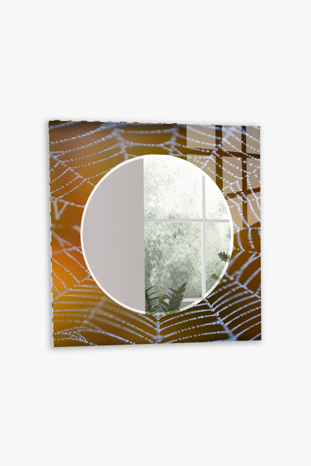 HEM TABLO HEM AYNA ÖRÜMCEK AĞI SOYUT SANAT DESEN CAM DUVAR AYNASI EV DEKORU