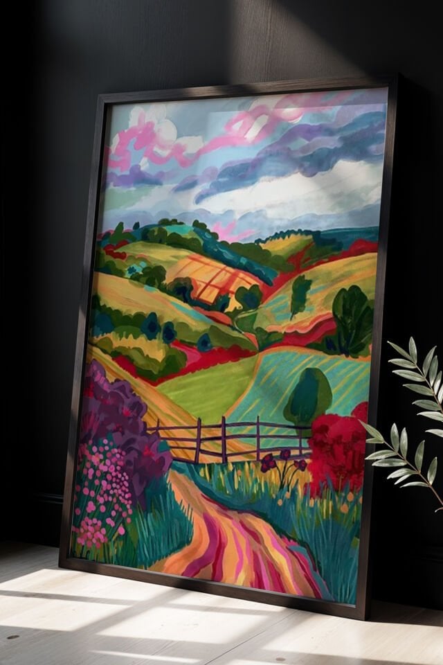 SİYAH - Dağ Sanat Eseri– Doğal Ahşap Çerçeveli Salon Duvar Tablosu