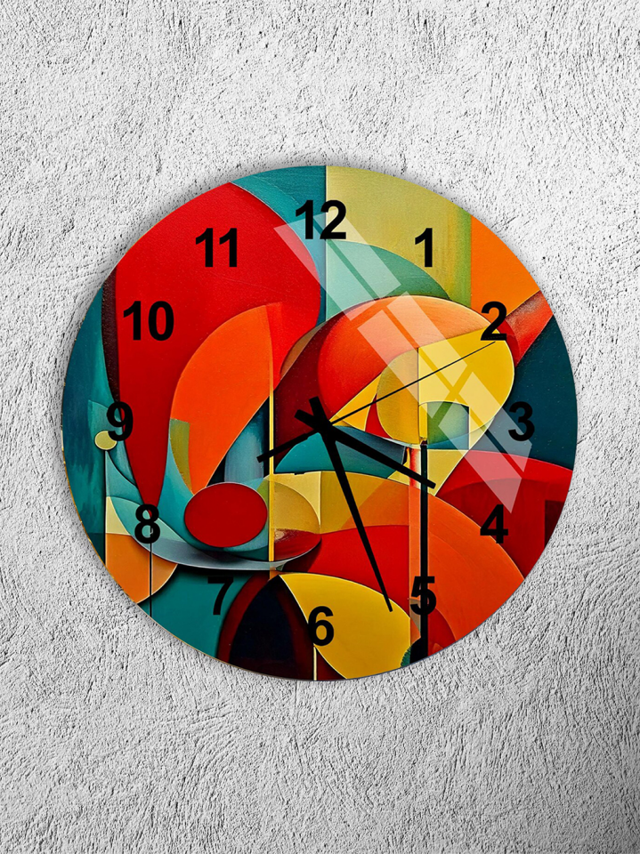 KIRILMAZ CAM DUVAR SAATİ, HEM TABLO HEM SAAT SOYUT GEOMETRİK RENKLİ MODERN SANAT EV OFİS HEDİYESİ
